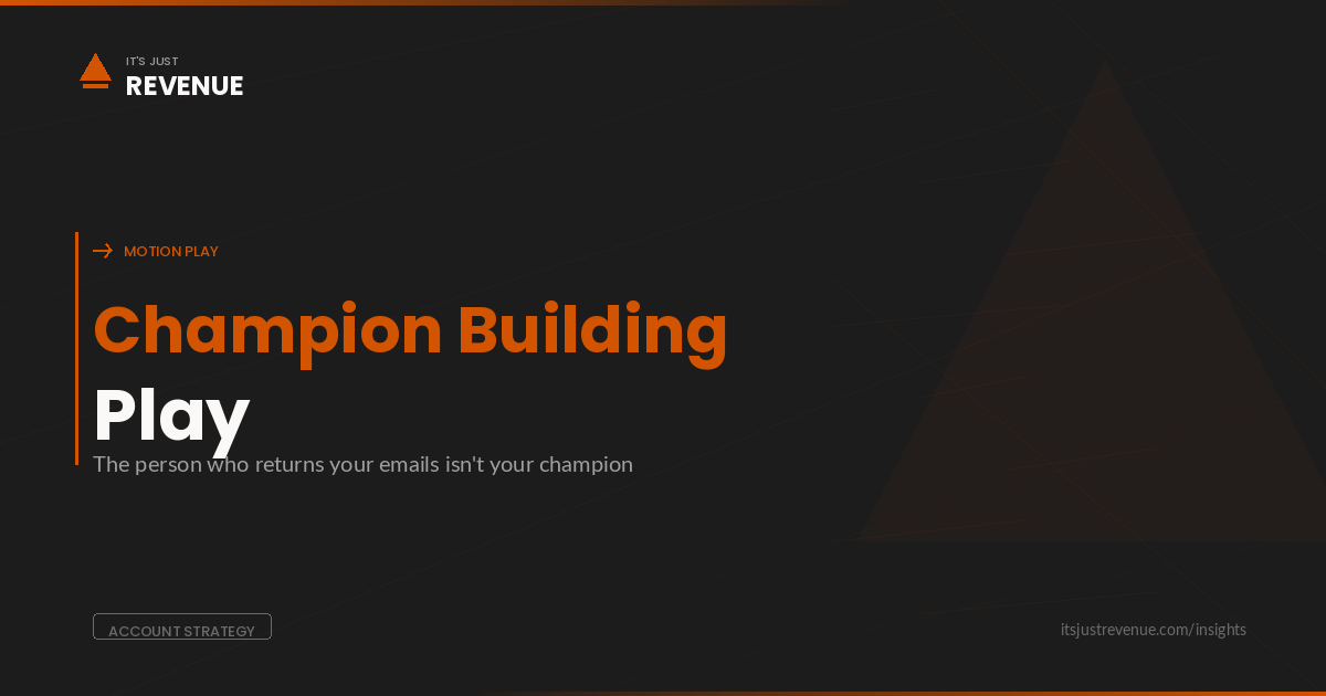 Champion Building Play sales play — systematic motion for developing internal advocates who sell for you when you're not in the room | It's Just Revenue