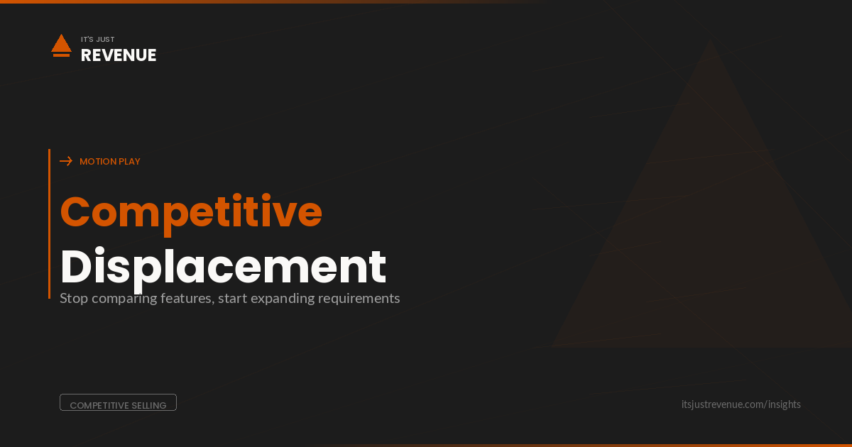 Competitive Displacement Play sales play — strategic campaign for winning competitor accounts by expanding buyer requirements beyond incumbent capabilities | It's Just Revenue