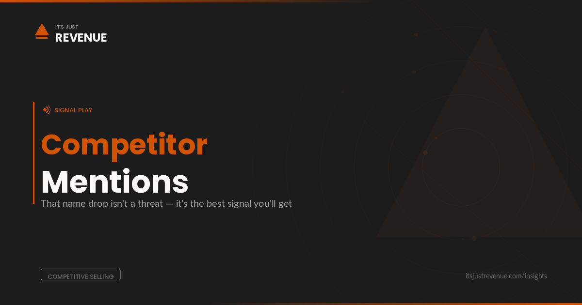 Competitor Mentions sales play — signal-based approach to turning competitive name drops into strategic positioning opportunities through value-based selling | It's Just Revenue