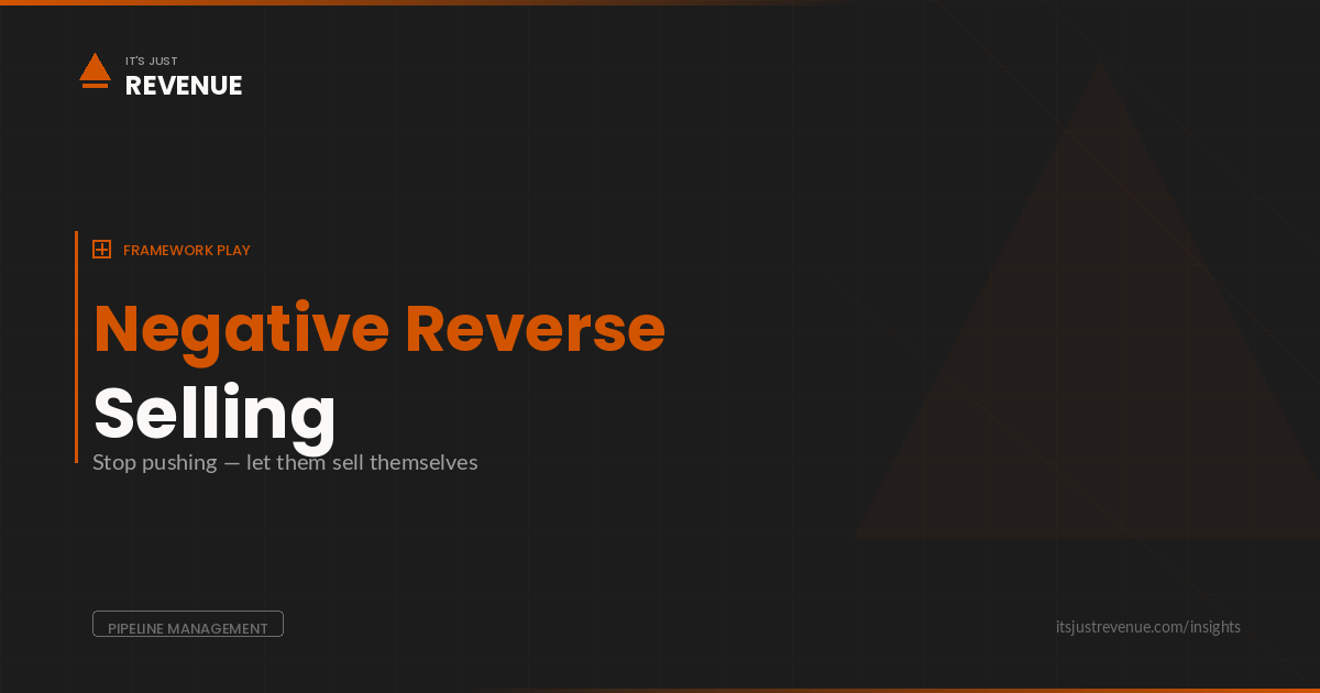 Negative Reverse Selling sales play — a reverse psychology framework for removing sales pressure and letting prospects convince themselves | It's Just Revenue