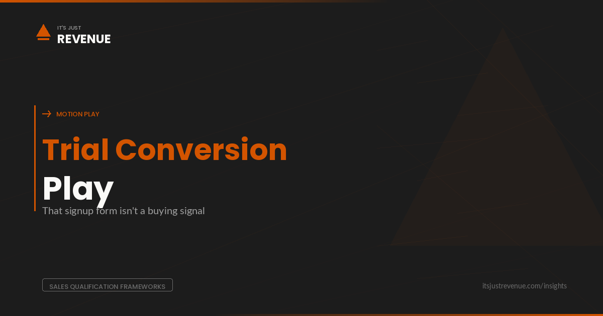 Trial Conversion Play sales motion — converting free trial signups into paying customers through activation signals and product-led value delivery | It's Just Revenue