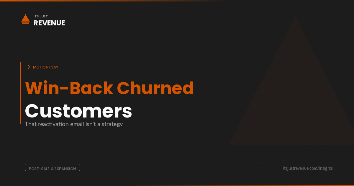 Win-Back Churned Customers sales play — diagnosing churn root causes and running a four-phase reactivation motion that earns the right to a second conversation | It's Just Revenue